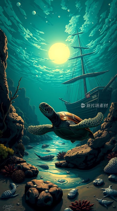深海探险海龟与沉船之旅