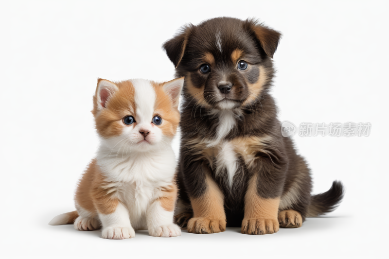 小狗小猫坐一起图片