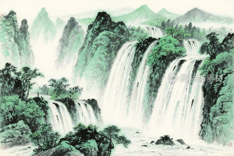 山水瀑布水墨画