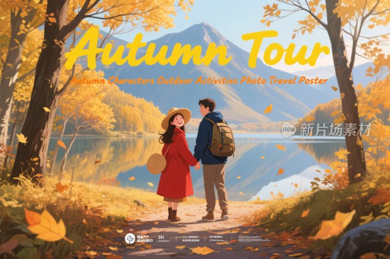 秋季情侣出游插画