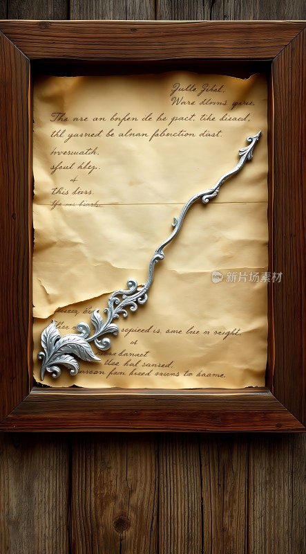 古卷秘文银色装饰物与古老手稿的结合