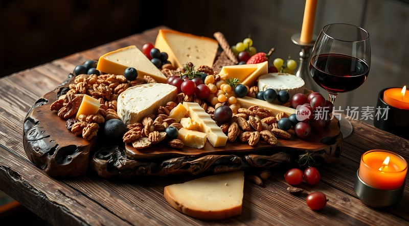 美酒佳肴奶酪水果坚果拼盘