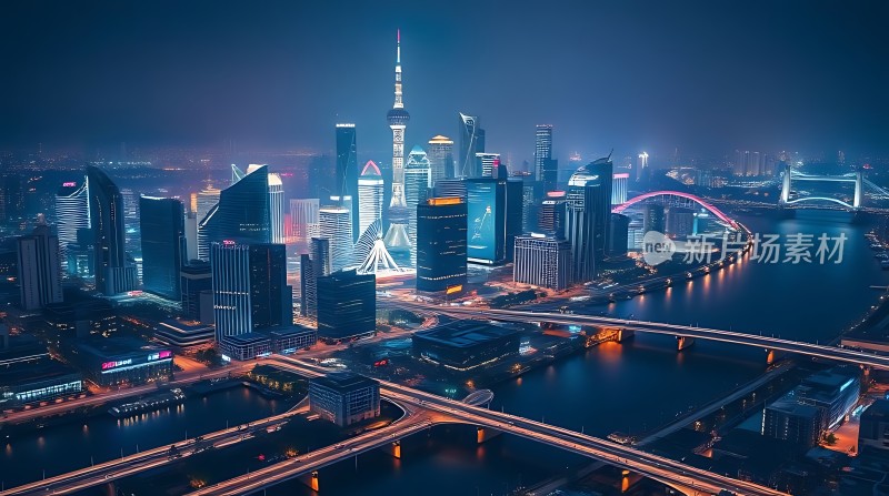 上海夜景黄浦江畔灯火辉煌