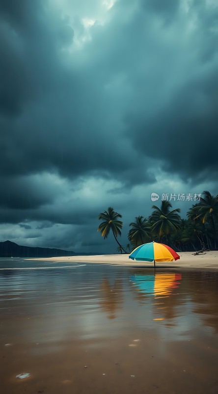 椰林伞影映波光