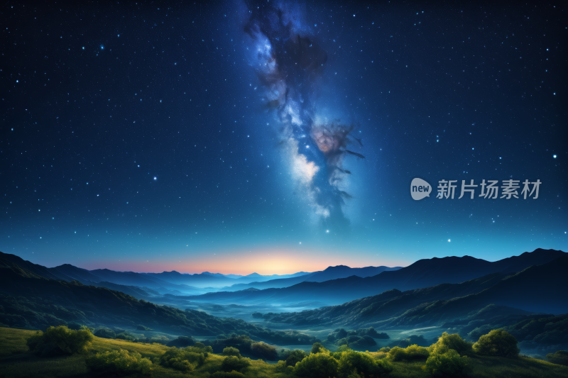 星空夜空有山脉和乳白色物体高清图片