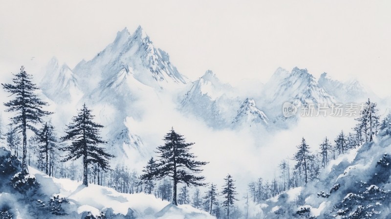 雪山壁画挂画壁纸墙纸