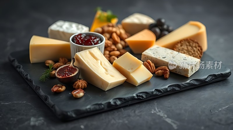 美味奶酪拼盘搭配坚果和果酱诱人可口