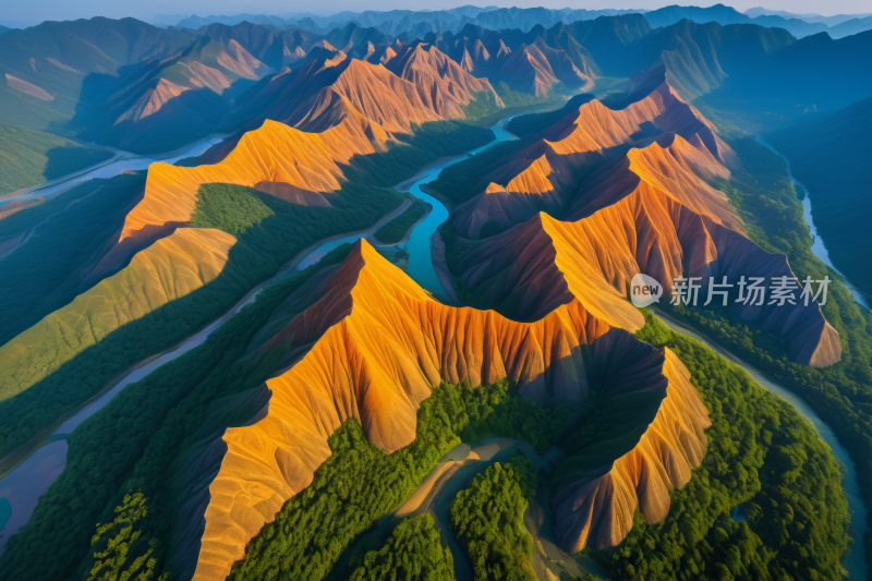 山谷中央一条河流穿过山脉高清风景图片