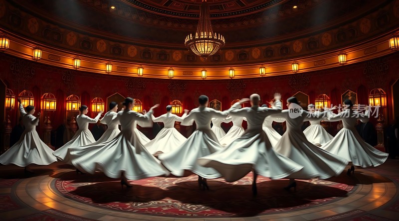 白色舞裙旋转华丽大厅灯光璀璨