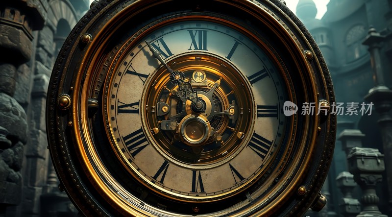 蒸汽朋克时钟古铜色与齿轮的结合
