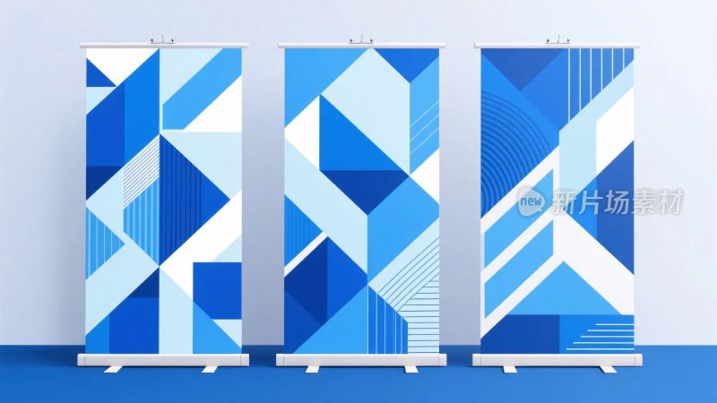 蓝色几何展架插画