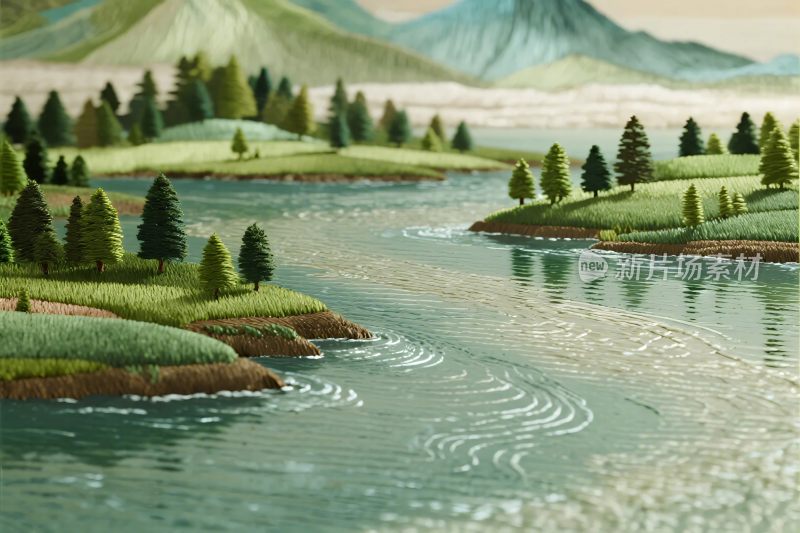 山水河流风景插画