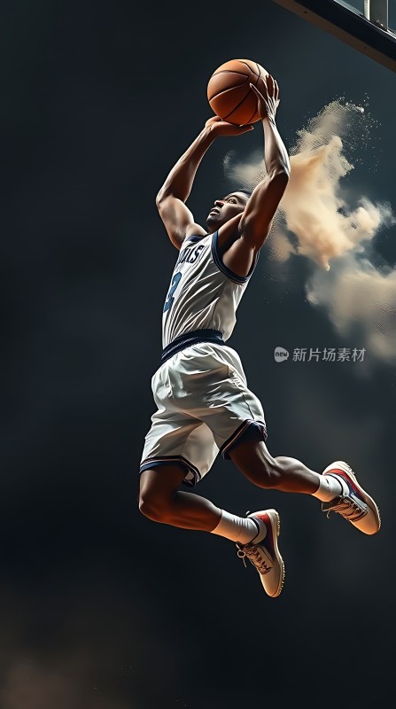 篮球运动员飞跃篮板扣篮瞬间