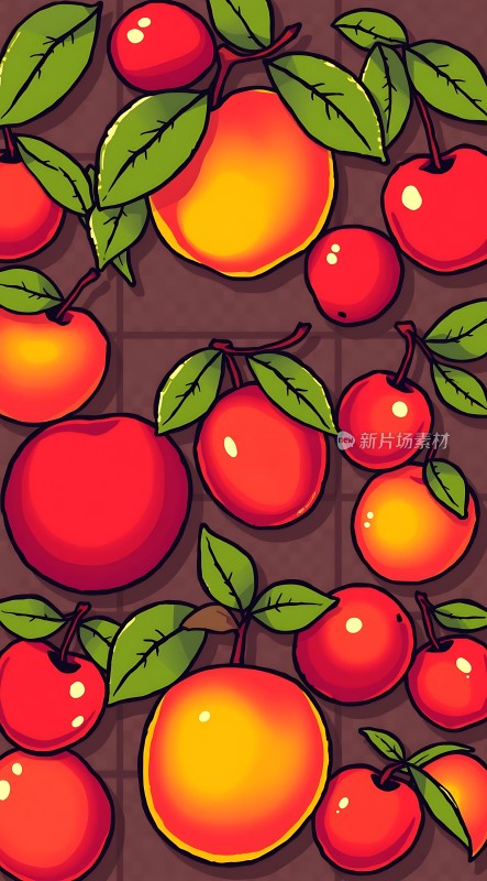 鲜红苹果与绿叶