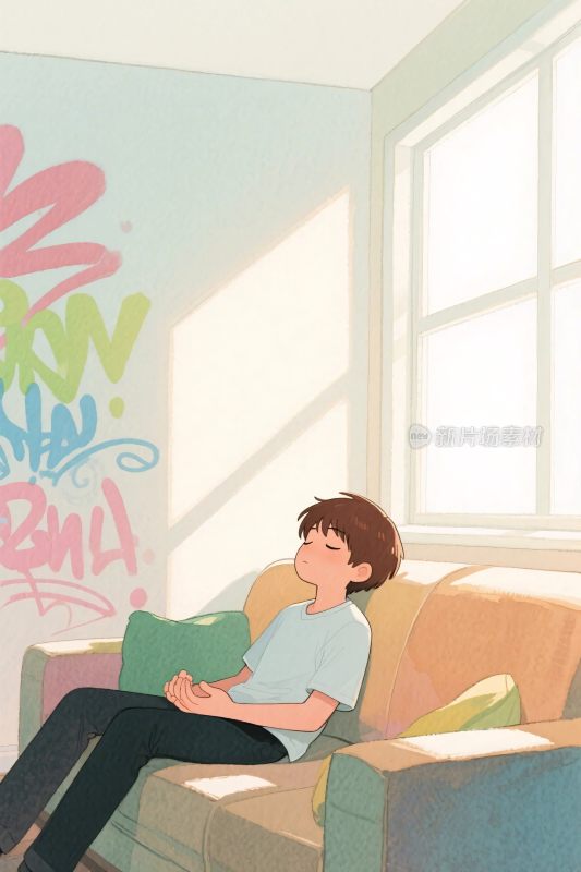 室内插画男孩场景