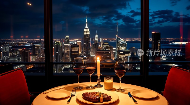 城市夜景下的浪漫晚餐