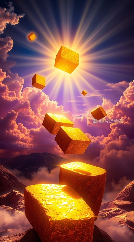 金色阶梯通往光芒四射的天空