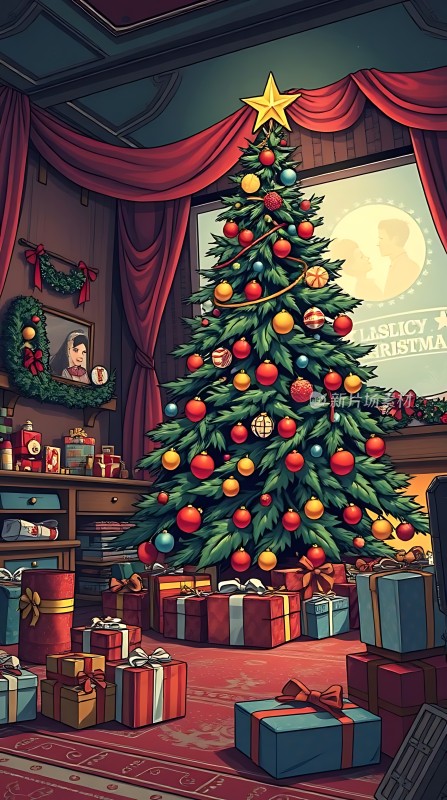 圣诞树下的礼物与温馨