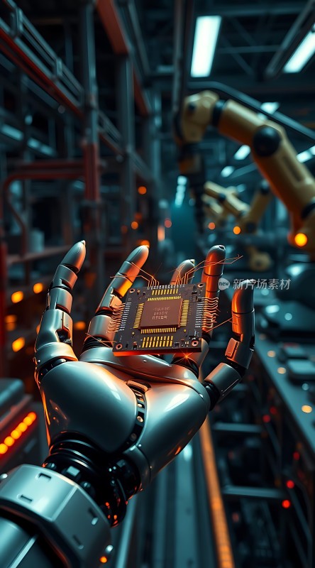 机器人手握芯片未来科技感十足