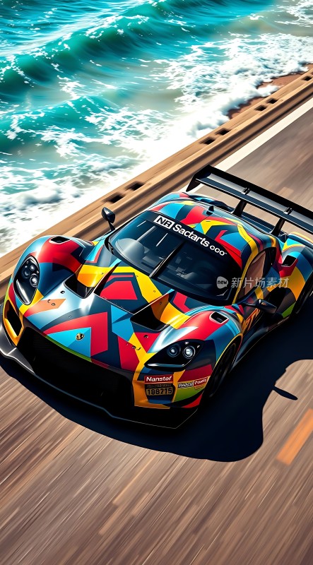 多彩赛车疾驰海岸公路