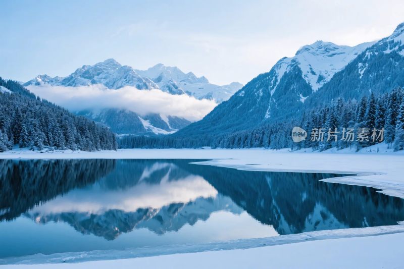 雪景山水湖泊风光