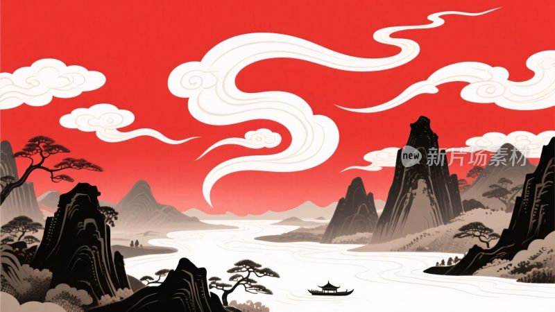 传统山水风景插画