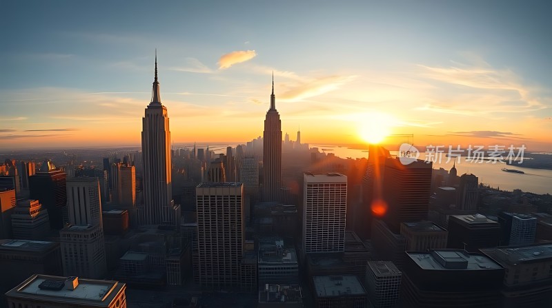 日出时分的纽约城市天际线