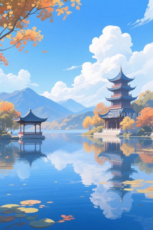 古风山水风景插画