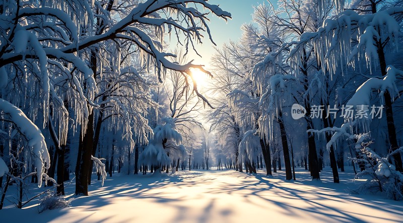 冬日阳光下的雪景