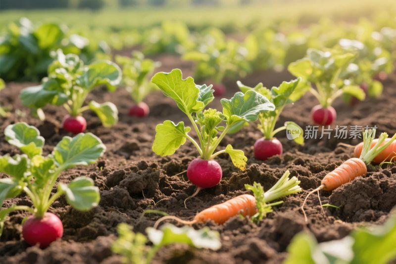 田地里生长的萝卜与胡萝卜