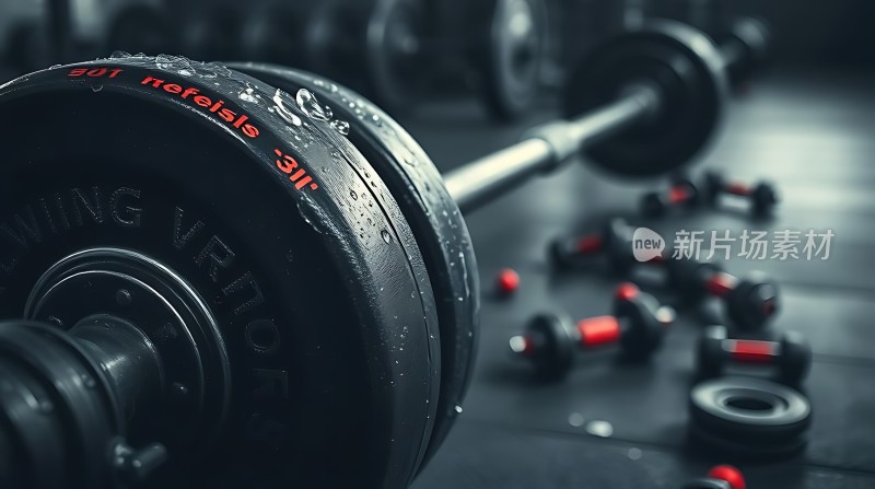 健身器材展示杠铃与哑铃的组合