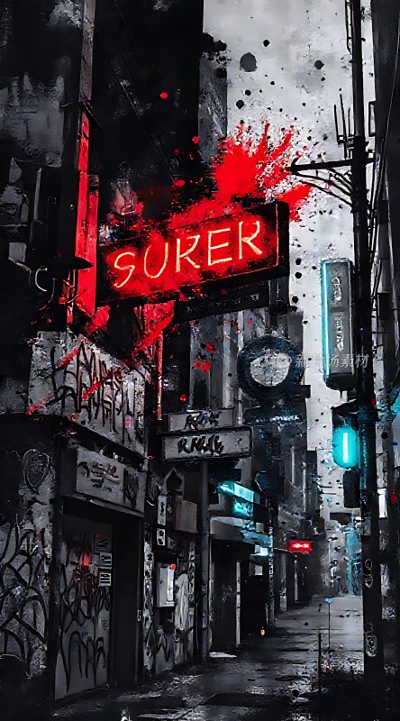 霓虹灯下的荒凉街道