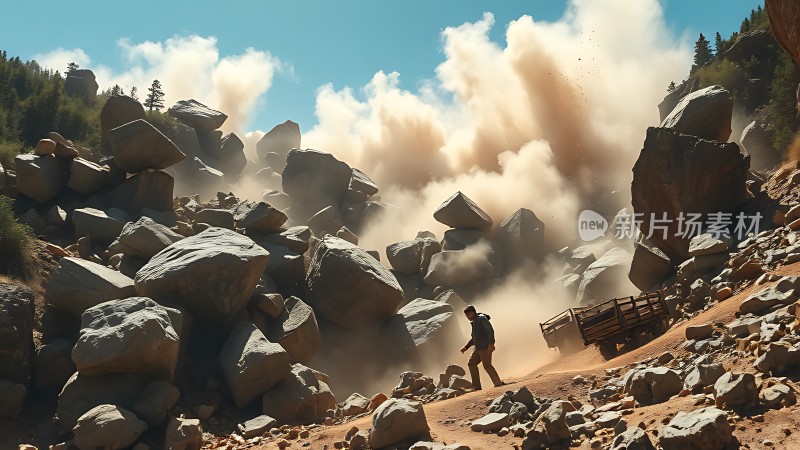 尘土飞扬的山谷中一人一车勇闯绝境