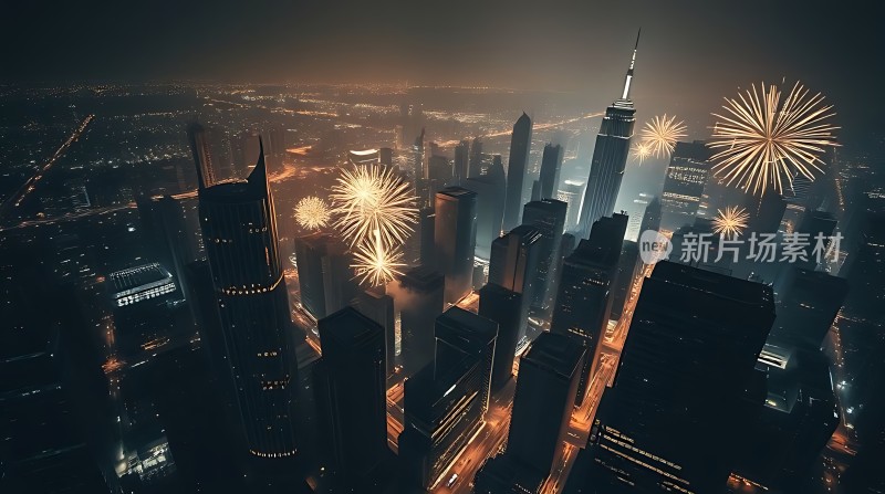 璀璨烟花点亮繁华都市夜景