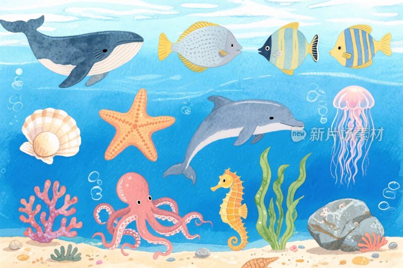 海洋生物手绘插画