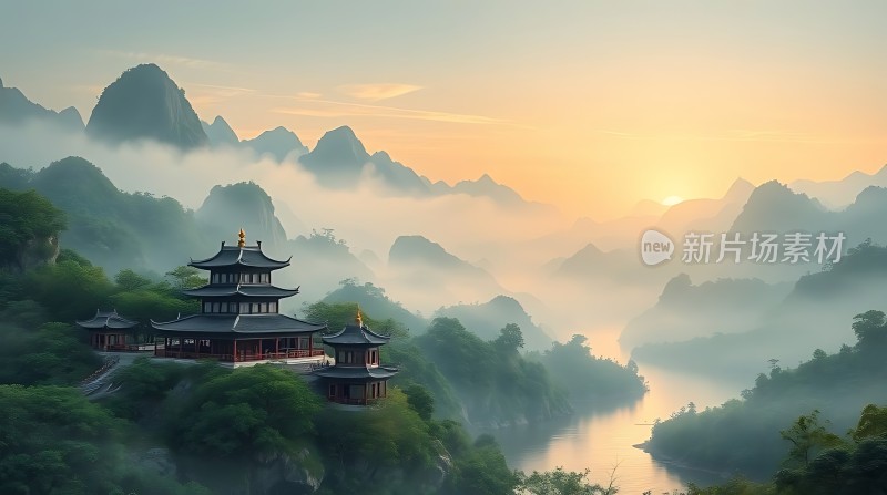 东方古塔映晨曦