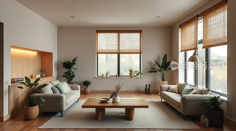 现代简约客厅自然光线充足绿植点缀温馨舒适