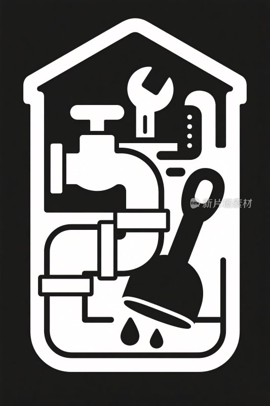 房屋管道维修插画标志