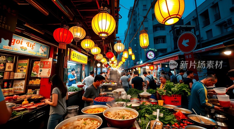 夜市灯火辉煌美食琳琅满目热闹非凡