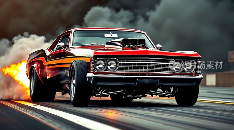 红色赛车疾驰后轮喷火速度与激情并存！