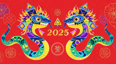 2025年春节喜庆中国风新年祝福创意插画图