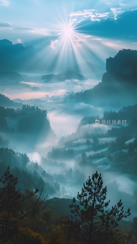 晨曦中的雾霭山谷