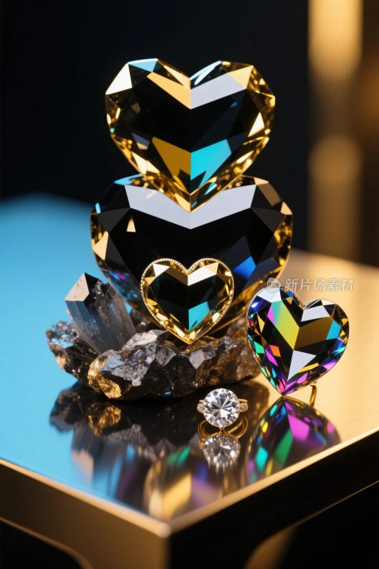 璀璨心形水晶宝石摆件