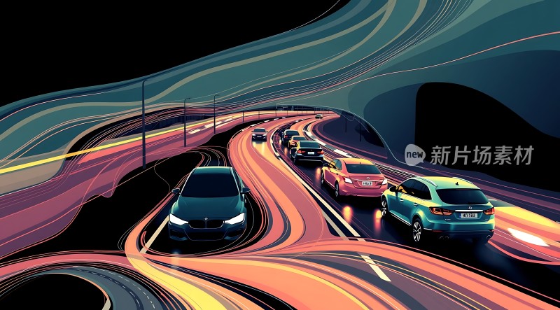 新片场素材夜幕下多彩车流穿梭