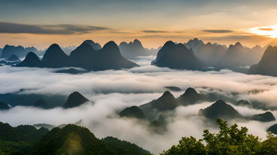 桂林山水照片山峰云海群山云雾缭绕自然风景