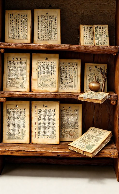 古籍书架上的古老文献