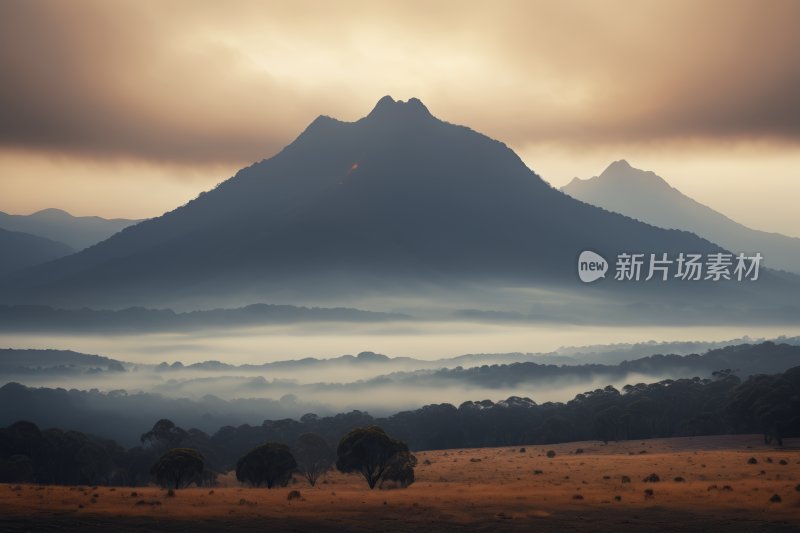 山脉天空雾蒙蒙树木繁茂高清风景图片