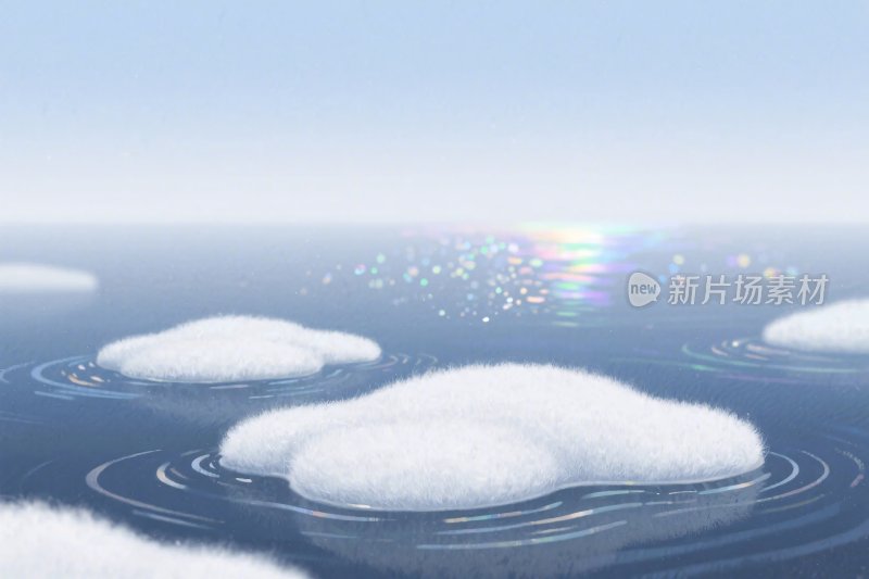 水面云朵光影插画