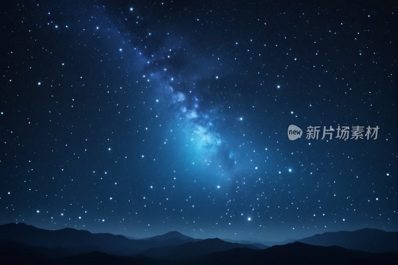 星空夜空有山脉和蓝色星系高清背景图片