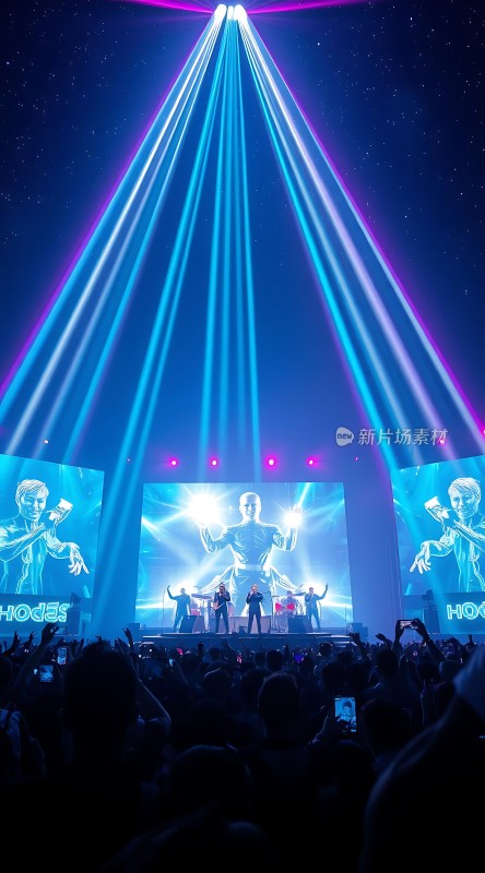 蓝色灯光下的音乐盛宴舞台上的活力表演